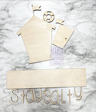 Load image into Gallery viewer, Beach Stay Salty Tier Tray DIY Wood Kit - Mermaid Adirondack Crab Lifeguard Summer Seahorse Kitchen Decor -  Tiered Signs - Wood Craft