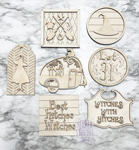 Load image into Gallery viewer, Halloween Witches Stand Tier Tray DIY Wood Kit - Camper Cat Hat Holiday Broomstick Kitchen Decor - Tiered Signs - Wood Craft