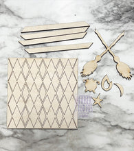 Load image into Gallery viewer, Halloween Witches Stand Tier Tray DIY Wood Kit - Camper Cat Hat Holiday Broomstick Kitchen Decor - Tiered Signs - Wood Craft