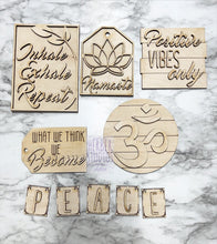Load image into Gallery viewer, Namaste Stand Tier Tray DIY Wood Kit - Yoga Peace Meditate Relax Bath Kitchen Decor - Tiered Signs - Wood Craft