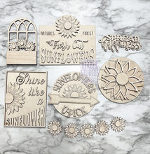 Load image into Gallery viewer, Sunflower Tier Tray DIY Wood Kit - Sunny Flowers Spring Summer Garden - Kitchen Decor - Tiered Signs - Wood Craft