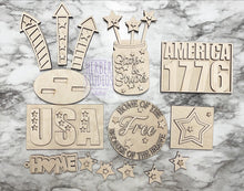 Load image into Gallery viewer, 4th of July Patriotic Tier Tray DIY Wood Kit - Summer Party Fireworks Independence Day America - Kitchen Decor - Tiered Signs