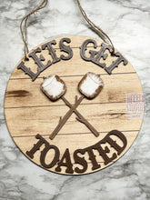 Load image into Gallery viewer, Let's Get Toasted - Smores Sign Marshmallow Camping Fire Outdoor Door Hanger Summer Wood 3D
