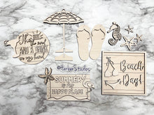 Load image into Gallery viewer, Beach Tier Tray DIY Wood Kit - Bikini Summer Seahorse Umbrella Flip Flops Kitchen Decor -  Tiered Signs - Wood Craft