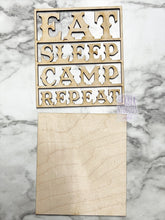 Load image into Gallery viewer, Camp Tier Tray DIY Wood Kit - Camping Woods Fire RV Smores Kitchen Decor - Tiered Signs - Wood Craft - Completed Set Sample Pic Shown