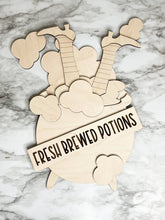 Load image into Gallery viewer, DIY Halloween Fresh Brewed Potions Witch Legs Cauldron Kettle Sign Door Hanger DIY Herber Studios