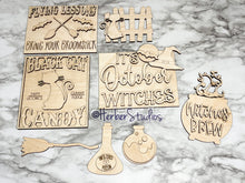 Load image into Gallery viewer, DIY Halloween Black Cat Witches Tier Tray DIY Kit - Kitchen Apartment Decoration - Tiered Tray Sign - Fall Decor - Herber Studios