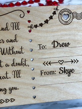 Load image into Gallery viewer, Personalized Love Valentine Postcard ~ Wood Engraved ~ Cut Hearts ~