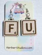 FU Dangle Drop Earrings - Wood Games Tiles