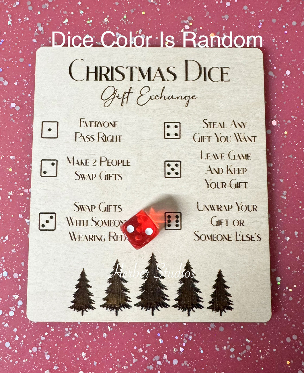 Christmas Gift Exchange White Elephant Wood Dice Game - Dice Color is Random