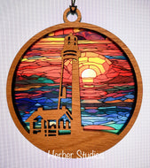 Lighthouse Lake Suncatcher - Sapele Wood Acrylic