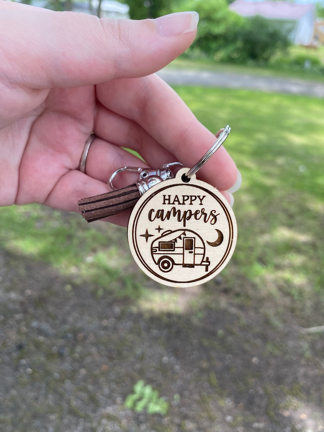 Keychain - Happy Campers - RV Travel Explore Adventure Woods Mountains