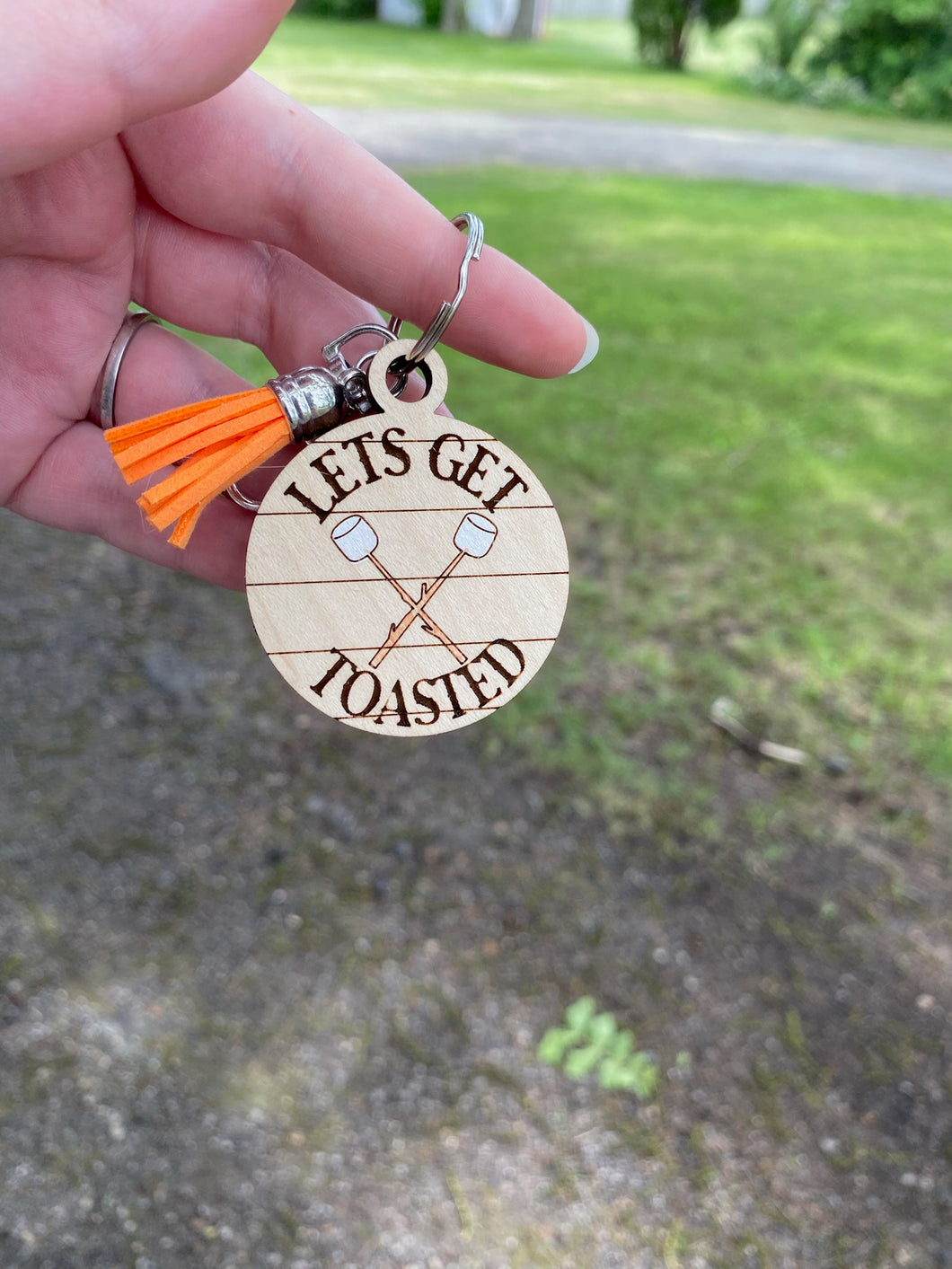 Keychain -Let's Get Toasted - Marshmallows Firepit Camping
