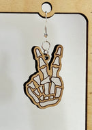Skeleton Hands Peace Wood Earrings Drop Dangle Skeletal Hand Painted