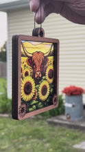 Load and play video in Gallery viewer, Sunflower Highland Cow Sun Catcher Suncatcher
