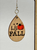 Fall Pumpkin Halloween Wood Earrings Drop Dangle Fun Quirky