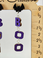Halloween Bat Boo Wood Earrings Drop Dangle Fun Quirky