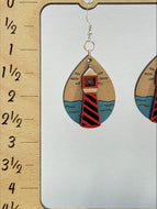 Lighthouse Layered Wood Earrings Drop Dangle Fun Quirky Crackers