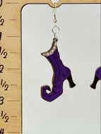 Halloween Witch Boot Wood Earrings Drop Dangle Fun Quirky