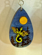 Dragon Moon Flying Forest Wood Earrings Drop Dangle Ren Fair