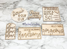 Load image into Gallery viewer, Bath Spa Tier Tray DIY Wood Kit - Soap Decor - Tiered Signs - Wood Craft Bathroom
