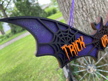 Load image into Gallery viewer, Halloween Bat Trick or Treat Sign Home Decor Glitter
