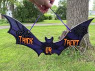Halloween Bat Trick or Treat Sign Home Decor Glitter
