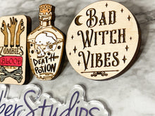 Load image into Gallery viewer, Halloween Pin Set - Zombies Poison Potion Bad Witches
