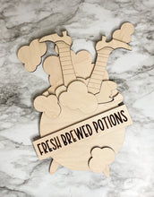 Load image into Gallery viewer, DIY Halloween Fresh Brewed Potions Witch Legs Cauldron Kettle Sign Door Hanger DIY Herber Studios
