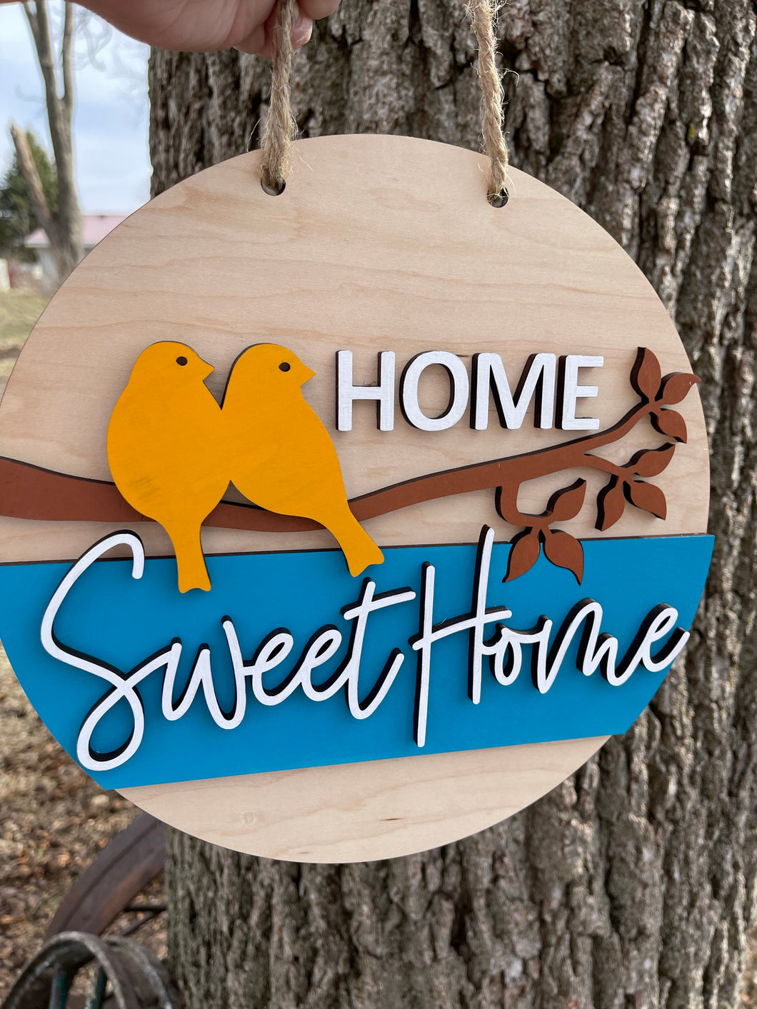 Home Sweet Home Birds Round Sign Wood Multi Layer Spring Summer