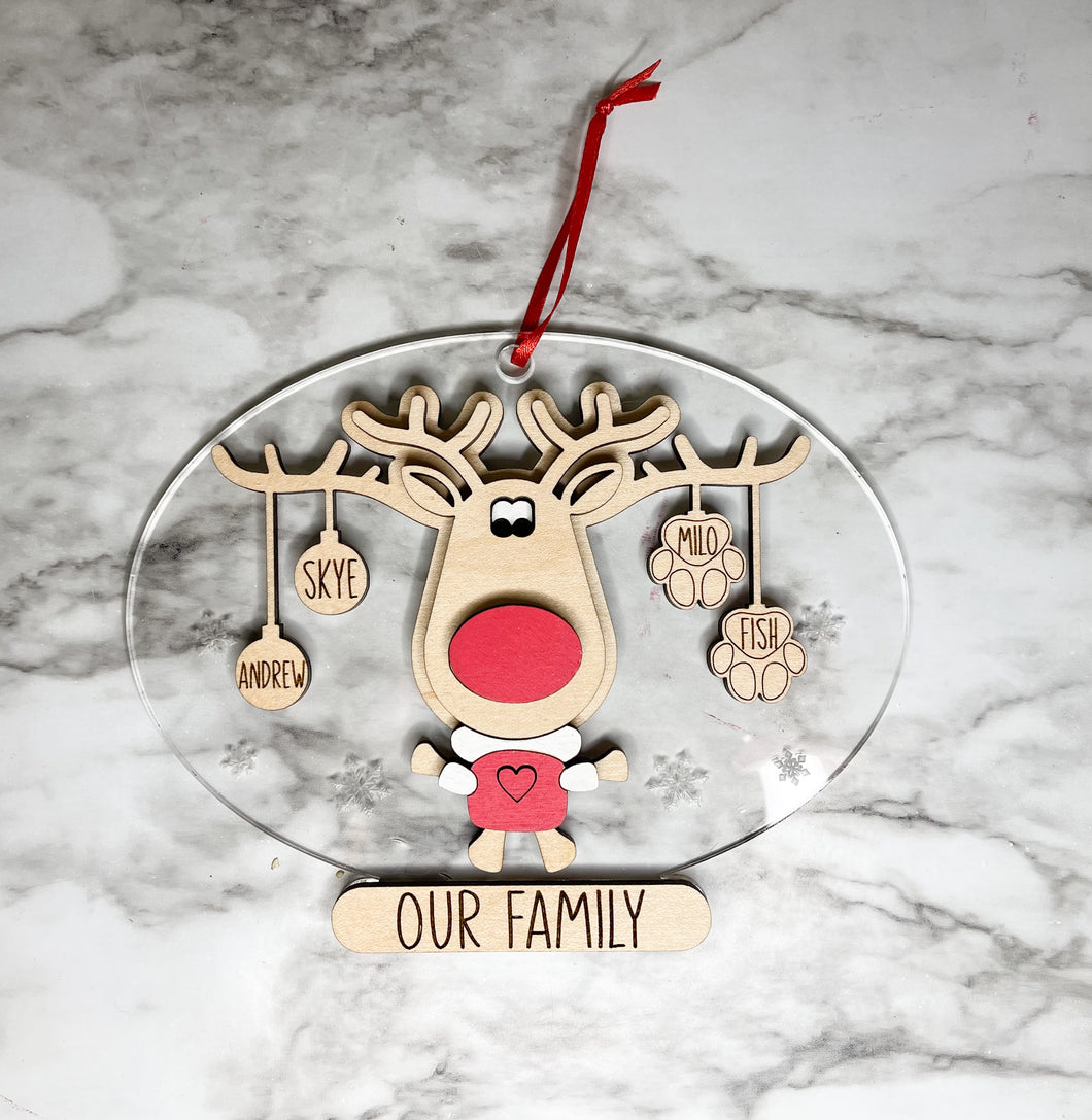 Christmas Personalized Reindeer Ornament Acrylic Wood