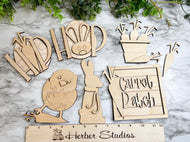 DIY Easter Bunny Chick Tier Tray Wood Kit - Easter Egg Hip Hop Carrot Patch Holiday Kitchen Decor - Tiered Signs - Wood Craft Herber Studios