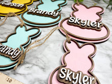 Load image into Gallery viewer, Personalized Easter Basket Name Tags - 2 Sizes Regular &amp; Large - Bunny Personalize Pastel Wood Walnut Names Easter Decoration Decor Herber
