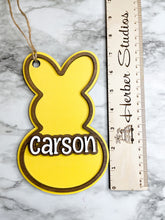 Load image into Gallery viewer, Personalized Easter Basket Name Tags - 2 Sizes Regular &amp; Large - Bunny Personalize Pastel Wood Walnut Names Easter Decoration Decor Herber

