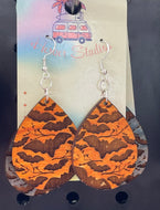 Engraved Halloween Bat Earrings - Orange or Blue