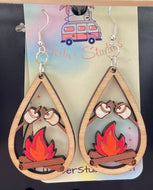 Fall Summer Smores Marshmallow Campfire Drop Earrings