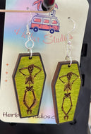 Halloween Skeleton Relaxing In Coffin Earrings