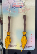 Halloween Witch Broom Dangle Drop Earrings - Witches Brooms