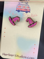 Halloween Witch Hat Purple Stud Earrings