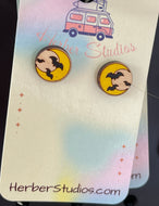 Halloween Moon and Bat Stud Earrings