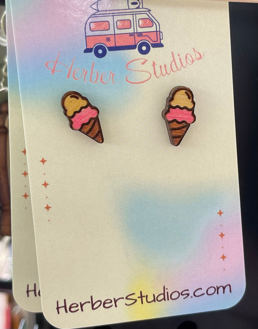 Double Scoop Ice Cream Cone Stud Earrings