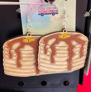 Large Stack of Pancakes Flapjacks Syrup Butter Drop Earrings