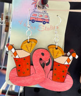 Flamingo Drink Floatie Dangle Drop Earrings