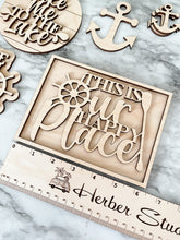 Load image into Gallery viewer, Lake Tier Tray Wood Blanks - Boat - Lighthouse - Lake Life - Tiered Tray Decor - Lake Vibes - This Is Our Happy Place Sign - Paint Set #5
