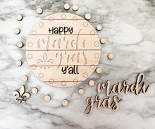 Load image into Gallery viewer, DIY Mardi Gras Tier Tray Wood Kit - Fat Tuesday Holiday Kitchen Decor -  Tiered Signs - Wood Craft Herber Studios
