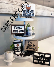 Load image into Gallery viewer, DIY Coffee Bar v2 Tier Tray Wood Kit - Coffee Bean To Go Cup Tiered Signs -  Wood Craft Herber Studios
