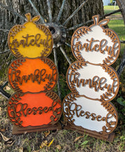 Load image into Gallery viewer, Fall Grateful Thankful Blessed Stacked Pumpkins Decoration Decor Porch Pumpkin Thanksgiving Halloween Herber Studios Layered Sign
