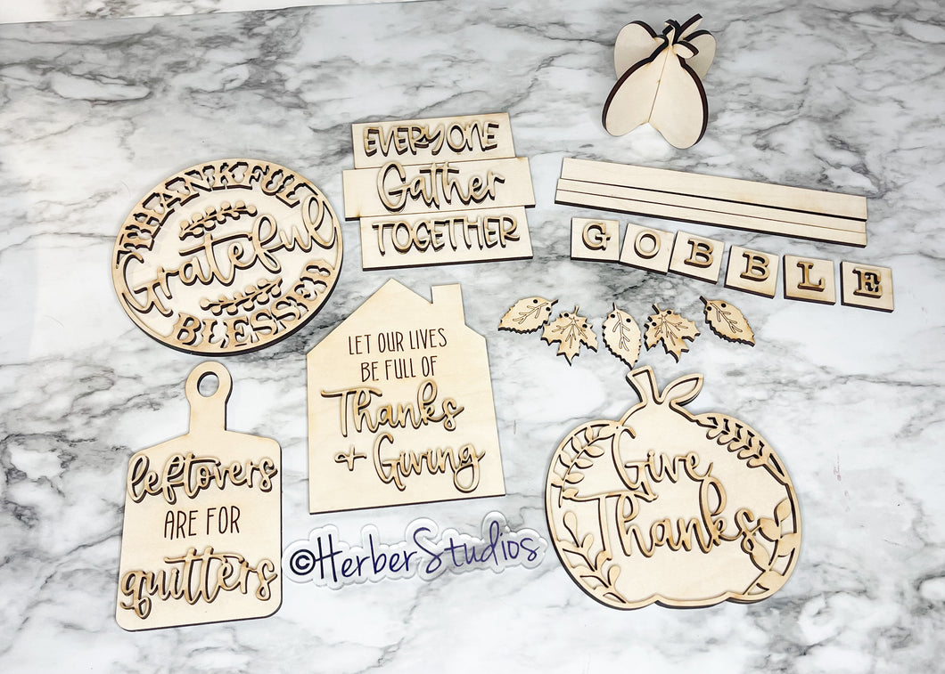 Thanksgiving Tier Tray DIY Kit - Kitchen Apartment Decoration - Tiered Tray Sign - Fall Decor - Pumpkin Leftovers Gobble Grateful