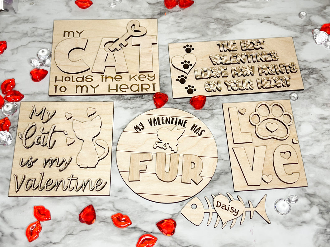 DIY Personalized CAT Valentine's Day Tier Tray Wood Kit - Holiday Kitchen Decor - Tiered Signs - Wood Craft Herber Studios