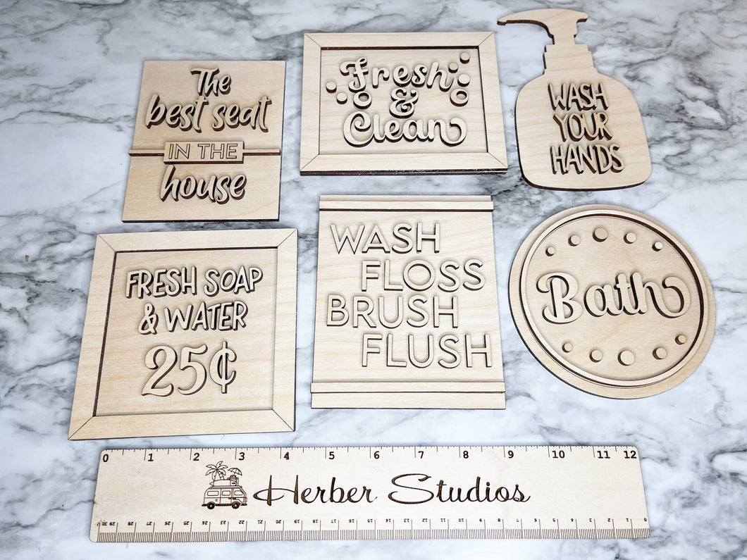 DIY Bathroom Tier Tray Wood Kit - Wash Hands Tiered Signs -  Wood Craft Herber Studios
